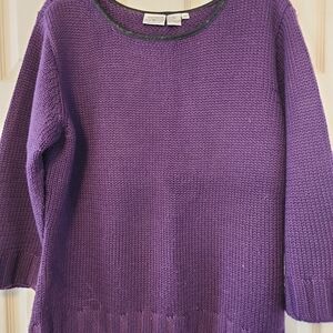 Women's heavy gauge winter sweater w/ leather trim EUC